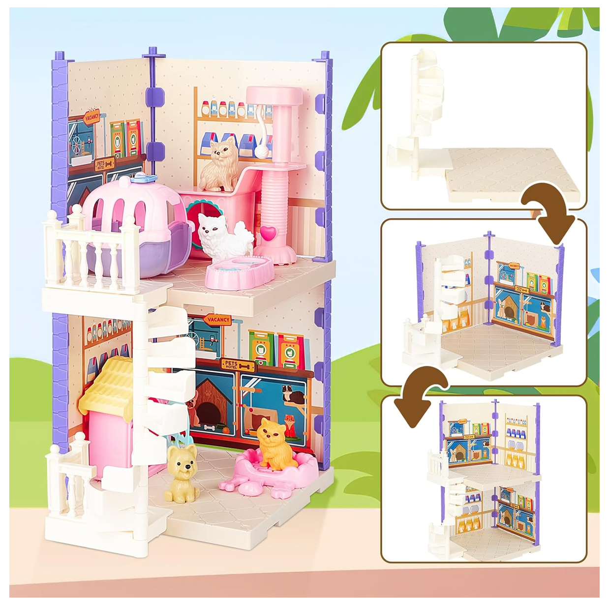 Casa Infantil Pet House 37 Pcs Mascotas + Muebles