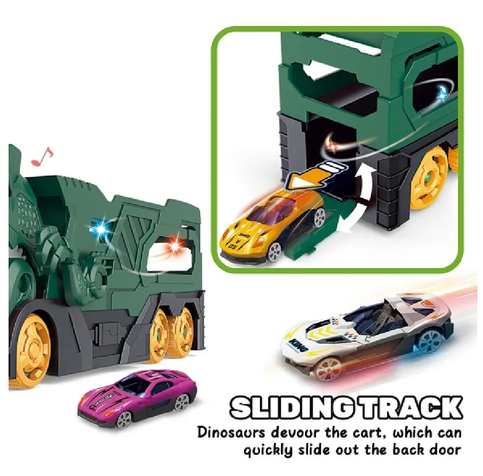 Camión Tipo Dinosaurio Con Carros Luz + Sonidos
