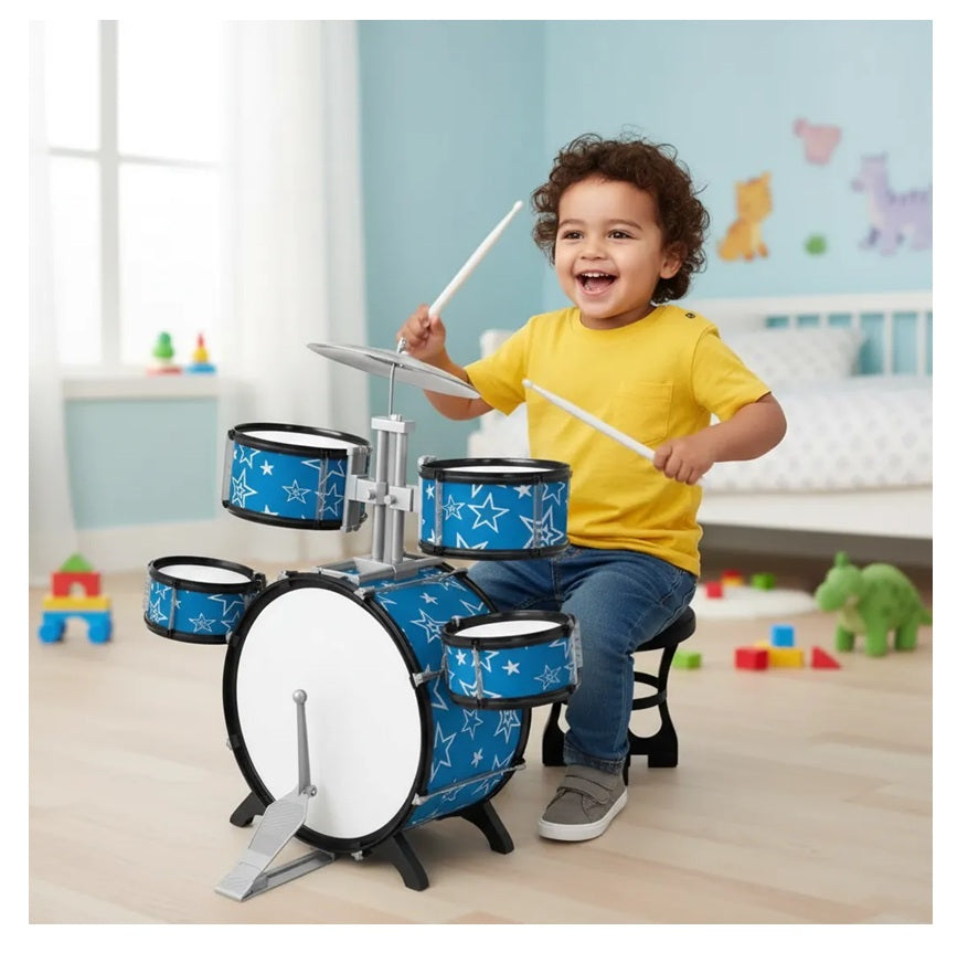 Batería Infantil Jazz Drum 5 Tambores Con Platillo + Silla