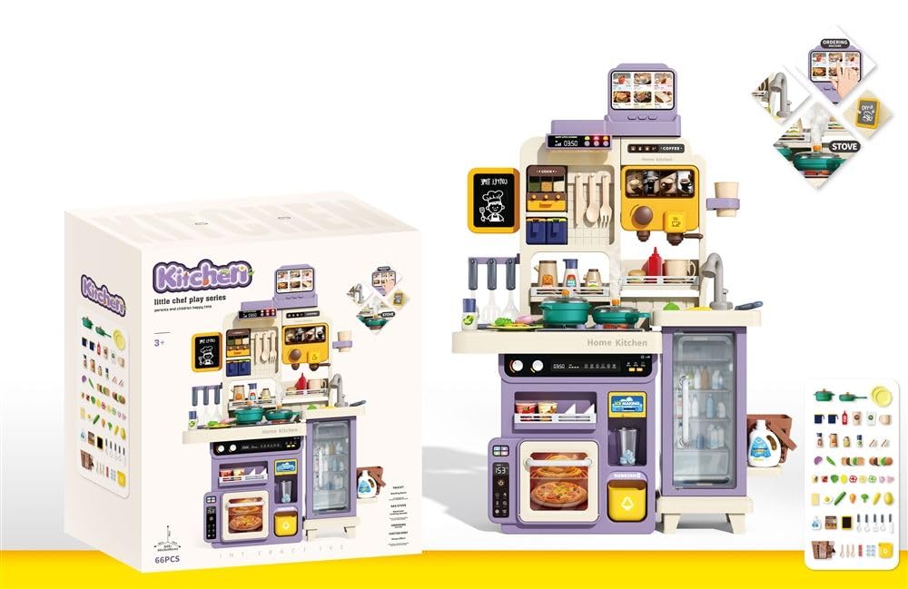 Cocina Infantil 90cm 66 Pcs Luces + Sonidos + Agua +vapor