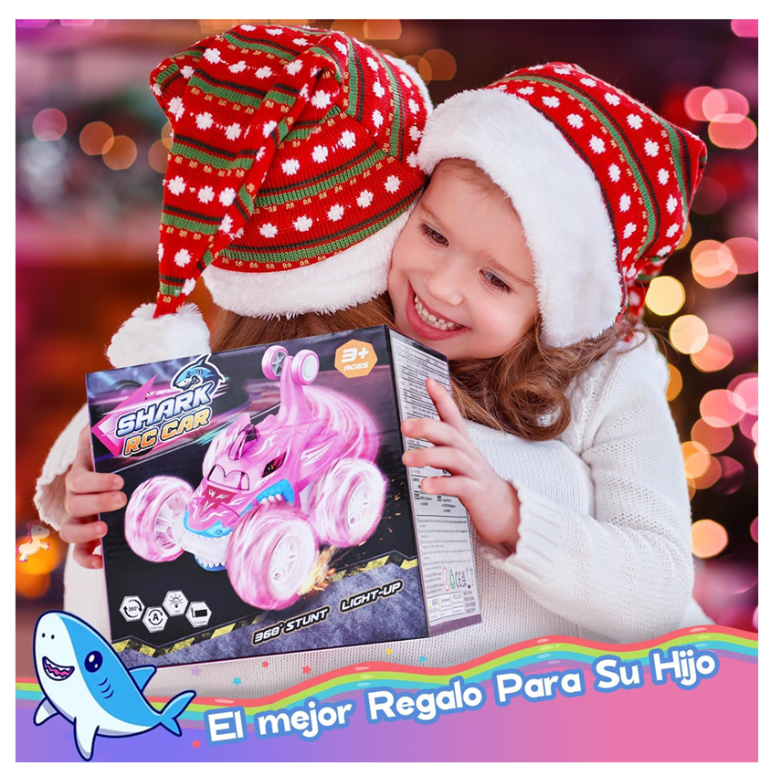 Carro A Control Remoto Carro Loco Giros 360 Tiburón Rosa