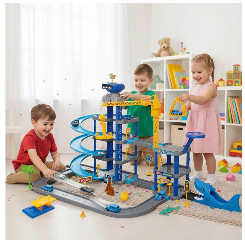Pista Infantil Parking Shark 104 Pcs 4 Niveles