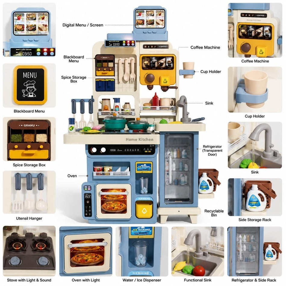 Cocina Infantil 90cm 66 Pcs Luces + Sonidos + Agua +vapor