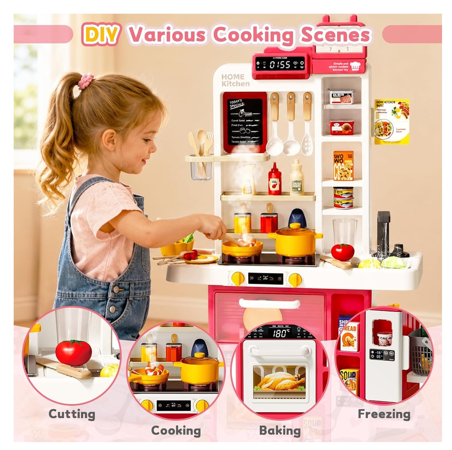 Cocina Infantil 88 Cm 69 Accesorios Luz+ Sonido +agua+ Vapor