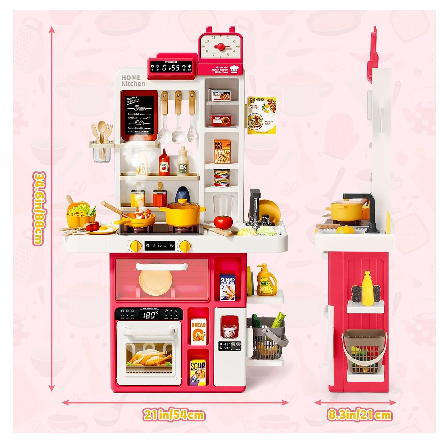 Cocina Infantil 88 Cm 69 Accesorios Luz+ Sonido +agua+ Vapor