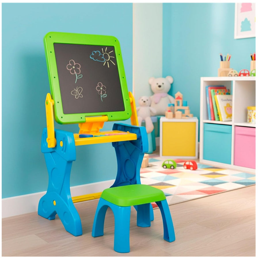Atril Tablero Infantil Borrable Con Silla + 20 Accesorios