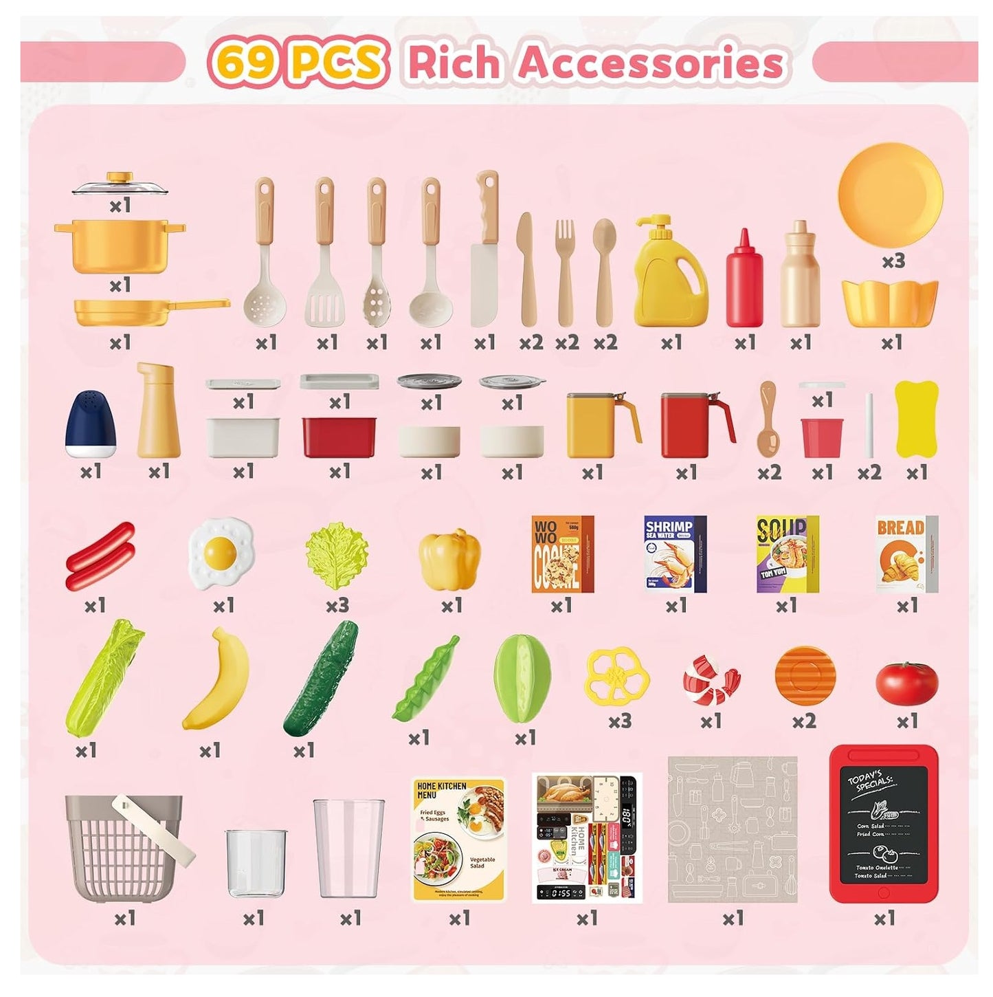 Cocina Infantil 88 Cm 69 Accesorios Luz+ Sonido +agua+ Vapor