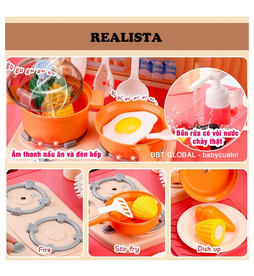 Cocina Infantil Rosada Función Real De Agua