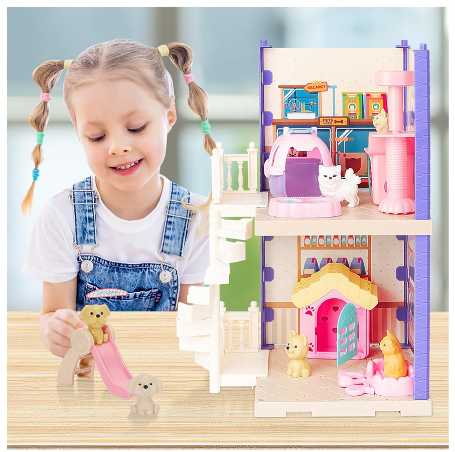 Casa Infantil Pet House 37 Pcs Mascotas + Muebles