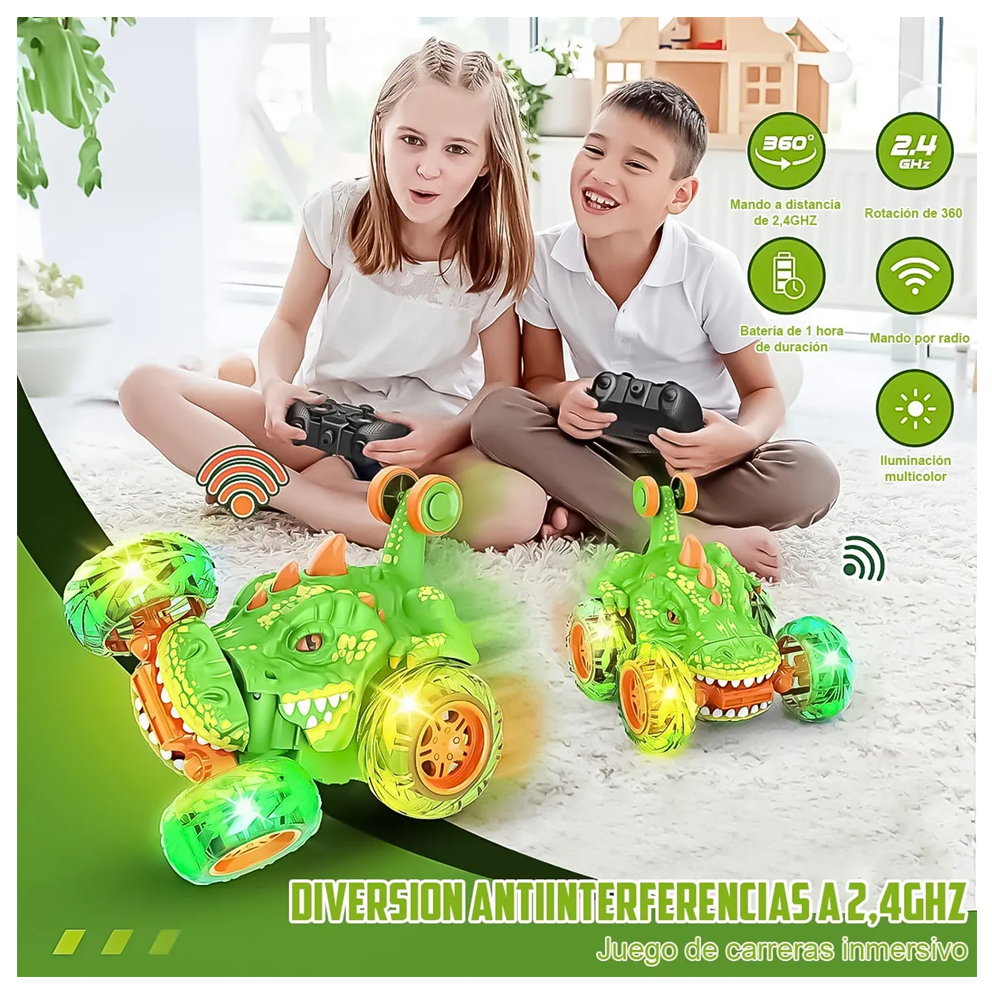 Carro Loco A Control Remoto Dinosaurio Giros 360°
