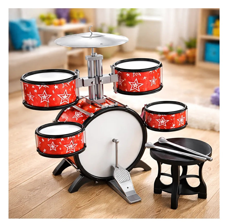 Batería Infantil Jazz Drum 5 Tambores Con Platillo + Silla