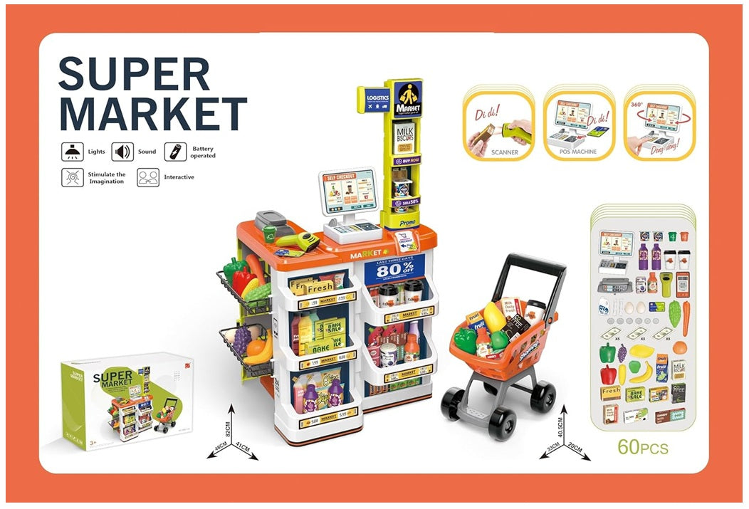 Supermercado Infantil 60 Pcs Con Carrito De Mercado
