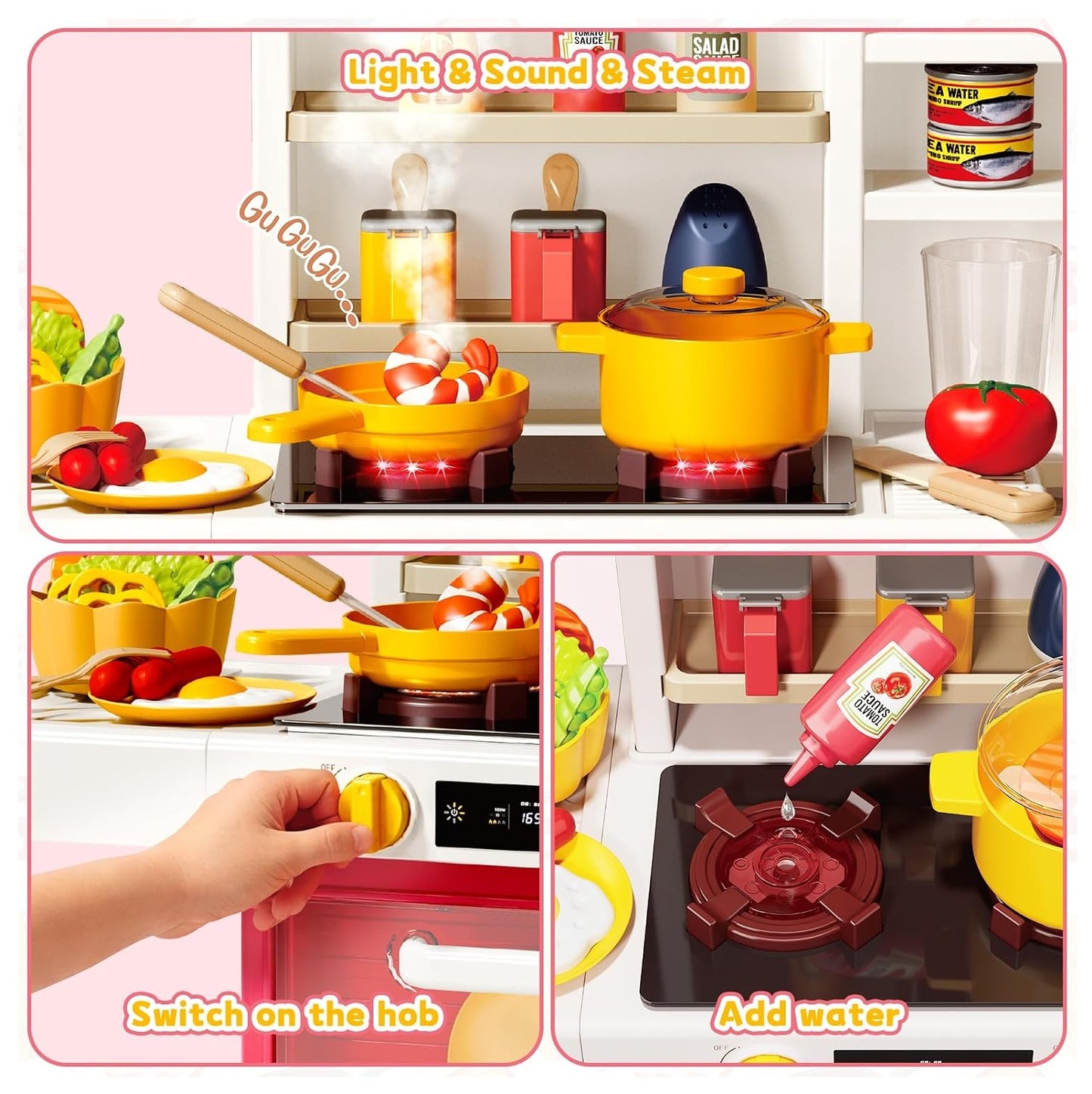 Cocina Infantil 88 Cm 69 Accesorios Luz+ Sonido +agua+ Vapor