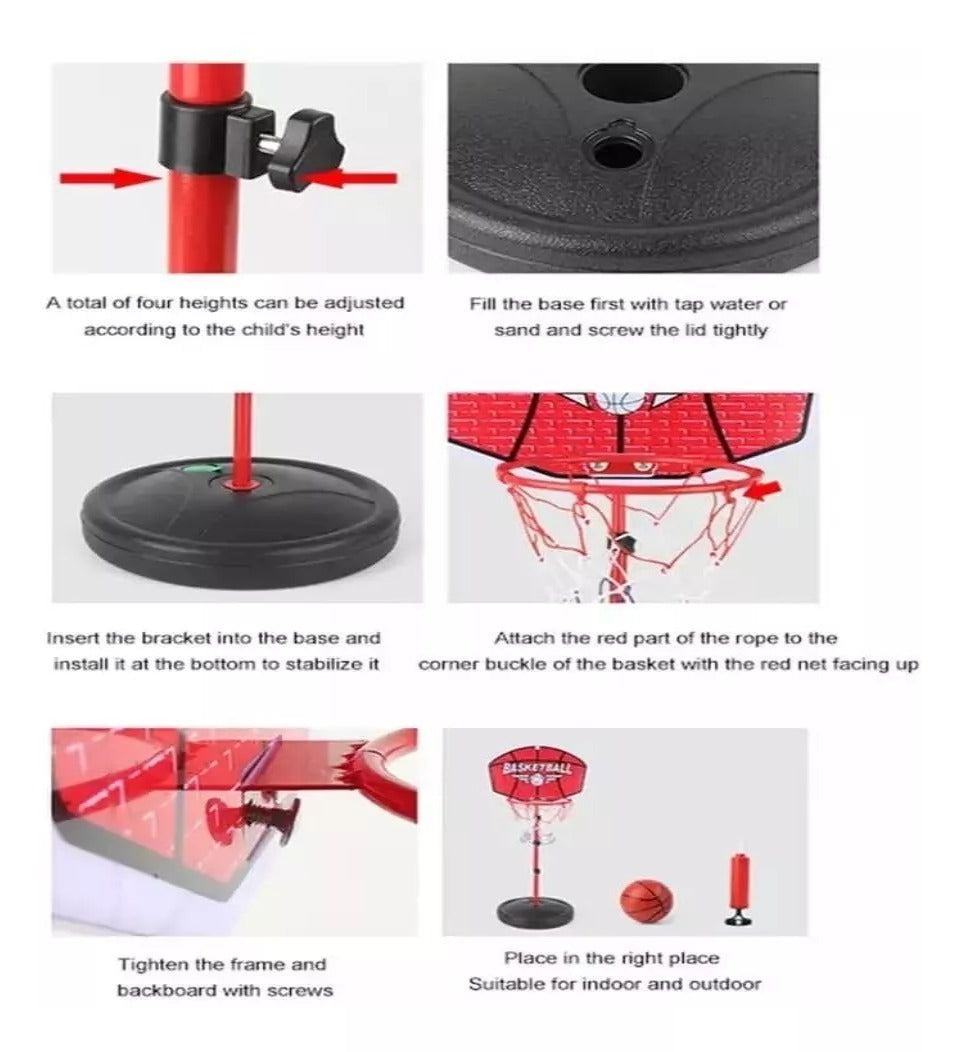 Cancha Baloncesto + Malla + Balón + Inflador Metálica