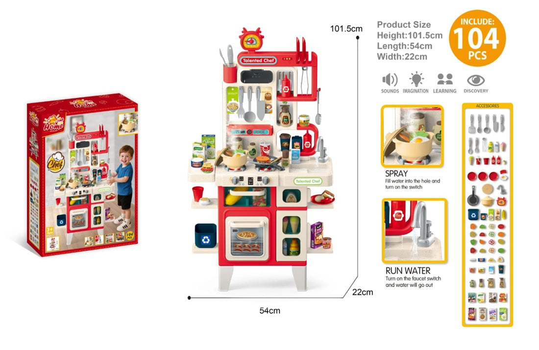 Cocina Infantil 101 Cm 104 Pcs Luces +sonidos +agua +vapor